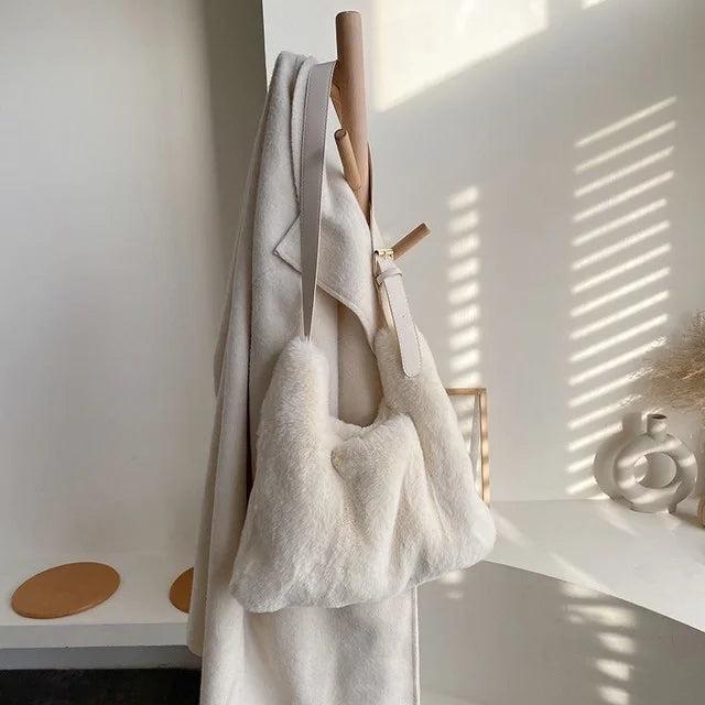 Faux Fur Shoulder Bag for Women Winter Solid Large Capacity Crossbody Bag