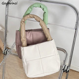 Shoulder Bags Women Hasp Panelled PU Soft Leather Square Handbag All-match