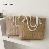 Summer Straw Handbag Shoulder Bag Large Capacity Solid Tote Bags