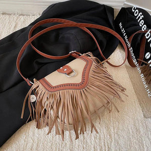 Vintage Tassel Pu Leather Crossbody Bag for Women