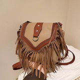 Vintage Tassel Pu Leather Crossbody Bag for Women