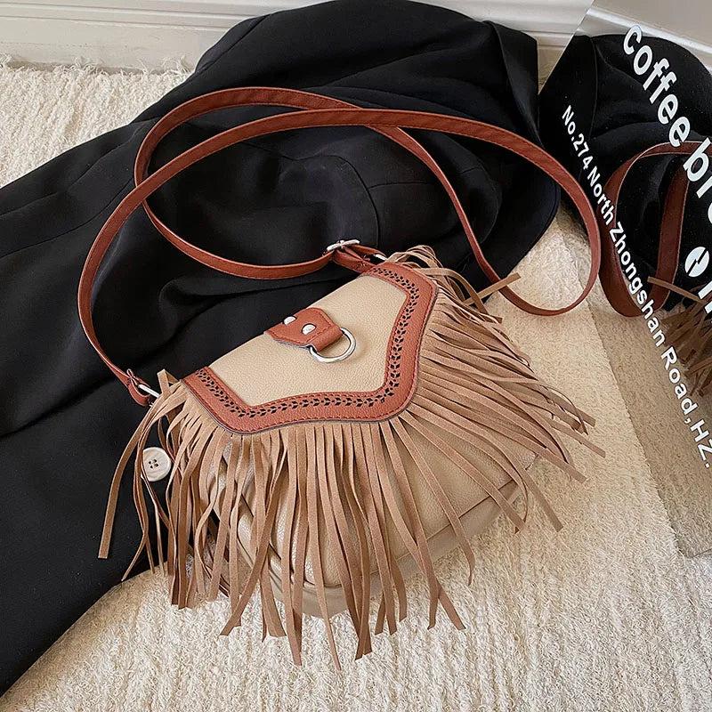 Vintage Tassel Pu Leather Crossbody Bag for Women