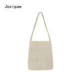 Large Capacity Shoulder Bags for Women Vintage Straw Bag Bucket Handbags
