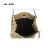 Large Capacity Shoulder Bags for Women Vintage Straw Bag Bucket Handbags
