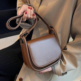 Vintage Saddle Bag for Women All-match Texture Pu Shoulder Crossbody Bags