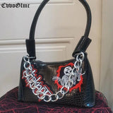 Punk Solid PU Leather Shoulder Bags For Women Skull Chain Handbags