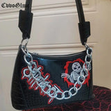 Punk Solid PU Leather Shoulder Bags For Women Skull Chain Handbags