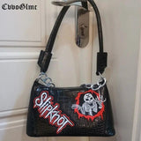 Punk Solid PU Leather Shoulder Bags For Women Skull Chain Handbags