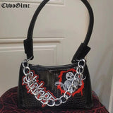Punk Solid PU Leather Shoulder Bags For Women Skull Chain Handbags