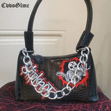 Punk Solid PU Leather Shoulder Bags For Women Skull Chain Handbags