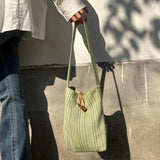 Green Shoulder Bags for Women Summer Mori-girl Handbags Portable Totes