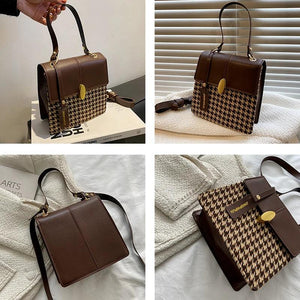 Vintage Houndstooth Shoulder Bag for Women