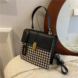 Vintage Houndstooth Shoulder Bag for Women