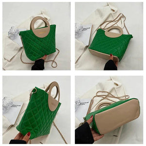 Patchwork Pu Leather Ladies Shoulder Bag Chain Strap Crossbody Bag