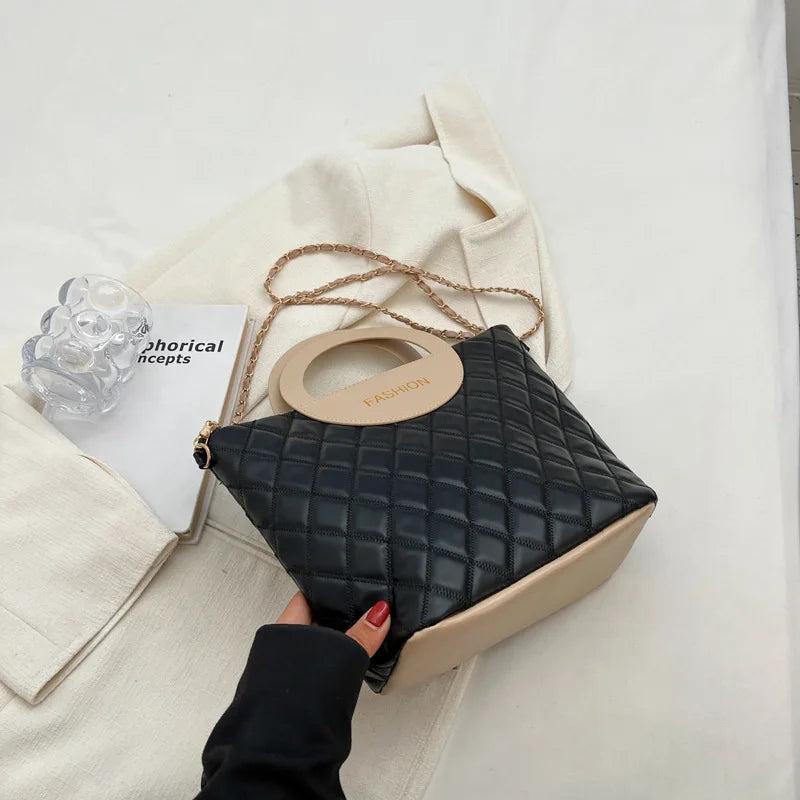 Patchwork Pu Leather Ladies Shoulder Bag Chain Strap Crossbody Bag