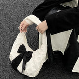 Velvet Bowknot Women Half Moon Shoulder Bag Sweet Female Girls Large Handbags