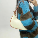 Women Shoulder Bags Panelled PU Leather Zipper Half Moon Underarm Bag