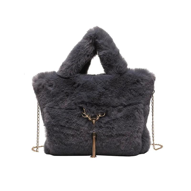 Winter Plush Shoulder Bags for Women Tote Bags Faux Fur Ladies Purses