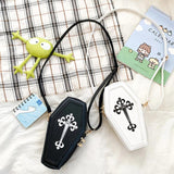 Gothic Crossbody Handbag Coffin Shape PU Leather Messenger Bag for Halloween