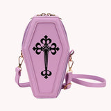 Gothic Crossbody Handbag Coffin Shape PU Leather Messenger Bag for Halloween
