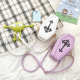 Gothic Crossbody Handbag Coffin Shape PU Leather Messenger Bag for Halloween