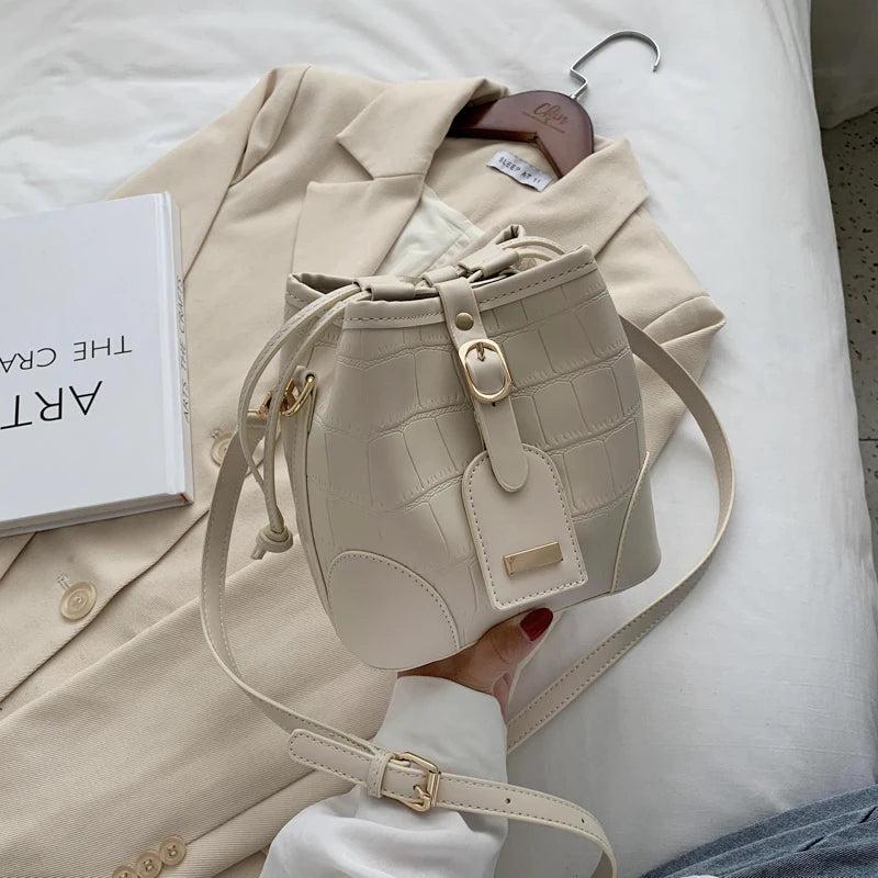 Bucket Bag Women's Drawstring PU Leather Shoulder Bag