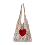 Large Capacity Knitted Mesh Hollow Handbag Shoulder Bag Heart Tote Bag
