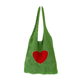 Large Capacity Knitted Mesh Hollow Handbag Shoulder Bag Heart Tote Bag