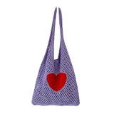 Large Capacity Knitted Mesh Hollow Handbag Shoulder Bag Heart Tote Bag