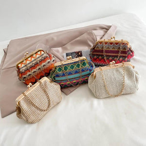 Boho Striped Hand Shell Bag Chain Women Shoulder Bag