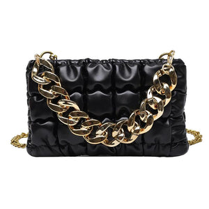 Thick Chain Small PU Leather Crossbody Bag Winter Travel Handbag