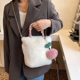 Cherry Girl Plush Hand Bag Winter Style Chain Bag