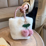 Cherry Girl Plush Hand Bag Winter Style Chain Bag