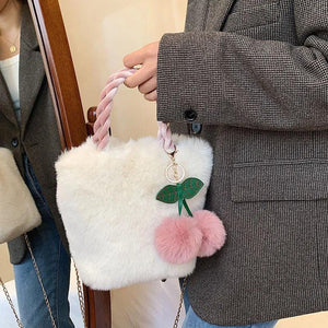 Cherry Girl Plush Hand Bag Winter Style Chain Bag