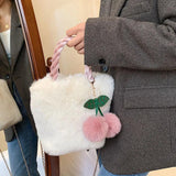 Cherry Girl Plush Hand Bag Winter Style Chain Bag