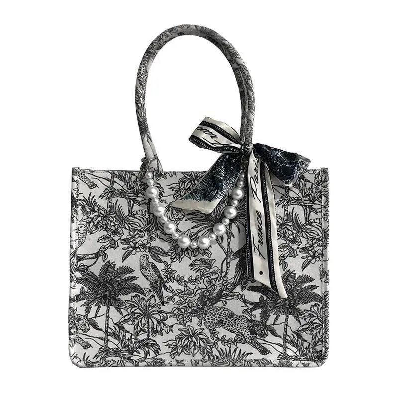 Jacquard Embroidery Canvas Tote Bag for Women