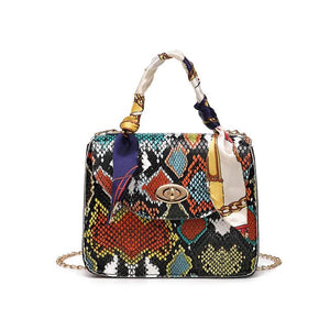 Women's Serpentine Scarf Lock Chain Small Square Bag Shoulder Handbag