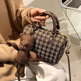Women's Retro Houndstooth Handbag Autumn Winter Messenger Bag