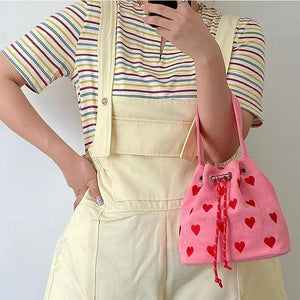 Pink Love Bucket Bag Hand Bill of Lading Shoulder Woman