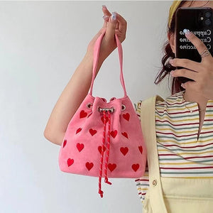 Pink Love Bucket Bag Hand Bill of Lading Shoulder Woman