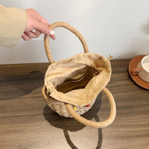 Summer Woven Shoulder Bag Portable Handbag for Vacation