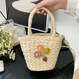 Summer Woven Shoulder Bag Portable Handbag for Vacation