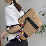 Straw Handbags Totes Large Capacity Top-Handle Handbag with Zipper