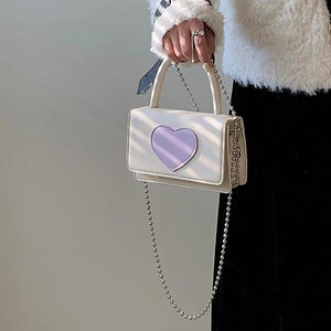 Love Heart Pattern Women's Crossbody Bag PU Leather Female Small Square Shoulder