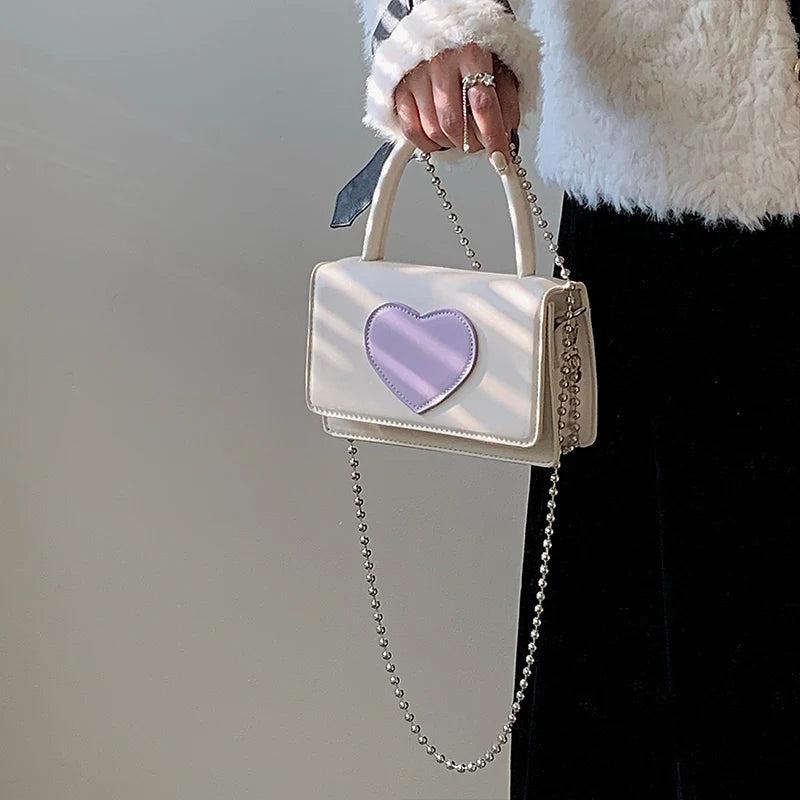 Love Heart Pattern Women's Crossbody Bag PU Leather Female Small Square Shoulder