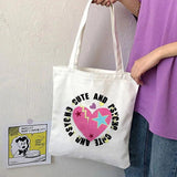 Love Letter Print Handbag Y2K Punk Hippie Canvas Shoulder Bag