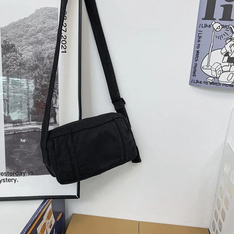 Small Canvas Shoulder Bag for Women Girl Students Crossbody Handbag