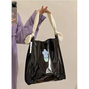 Patent Leather Girls Shoulder Bags Floral Ladies Underarm Bag Tote Purse