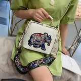 Embroidered Elephant Pattern PU Handbag