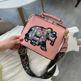 Embroidered Elephant Pattern PU Handbag